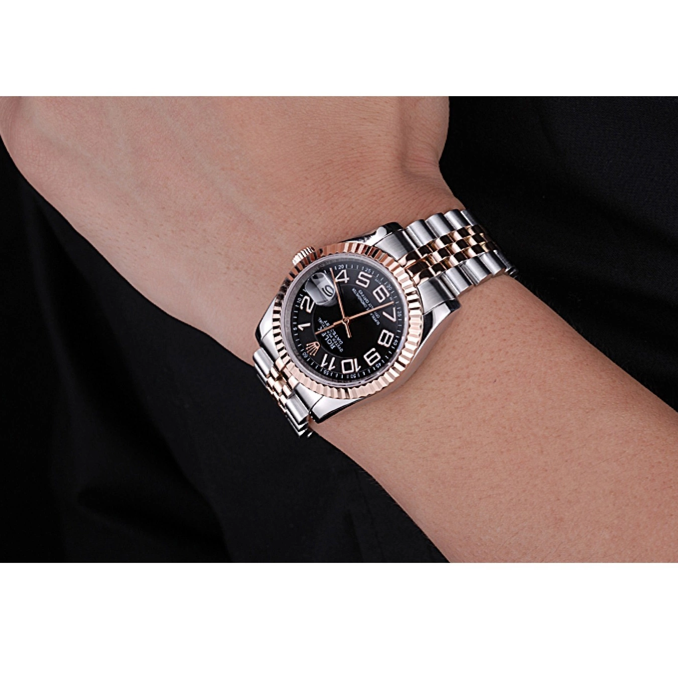 Aaa replica watch Black Stainless 622545 Steel DateJust Gold Rolex Bracelet and Dial 0814